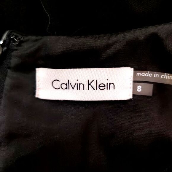 Calvin Kline Black Twirl Dress Size 8 Lined Sleeveless Full Skirt New Tags Midi - Picture 5 of 7